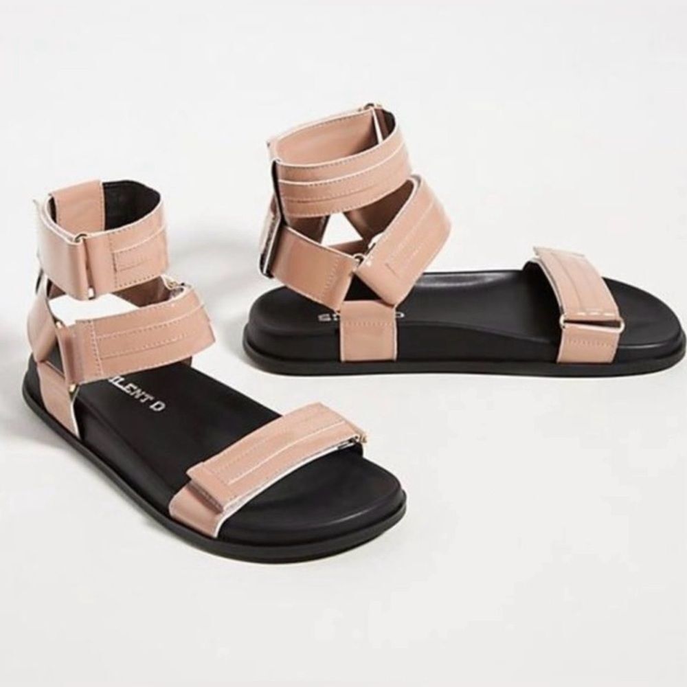 Anthropologie Silent D Hanta Ankle Strap Nude Black Gladiator Sandals 40